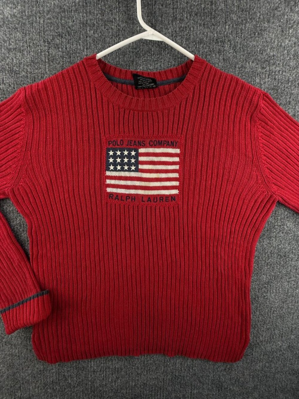 Ralph Lauren USA Flag Polo Jeans Company Graphic Fiji All Cotton Logo Sweater XL
